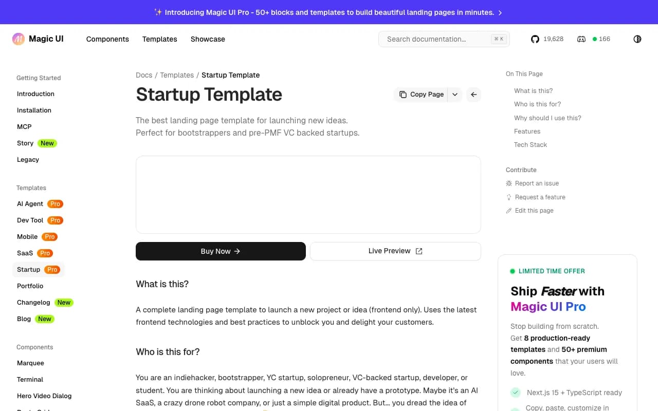 magicui-startup-templates preview