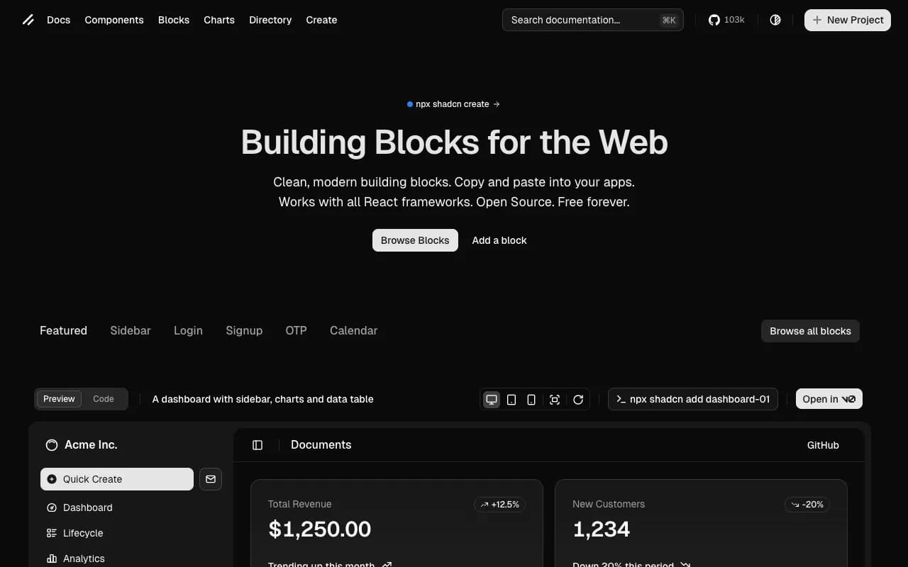shadcn-blocks - Screenshot preview
