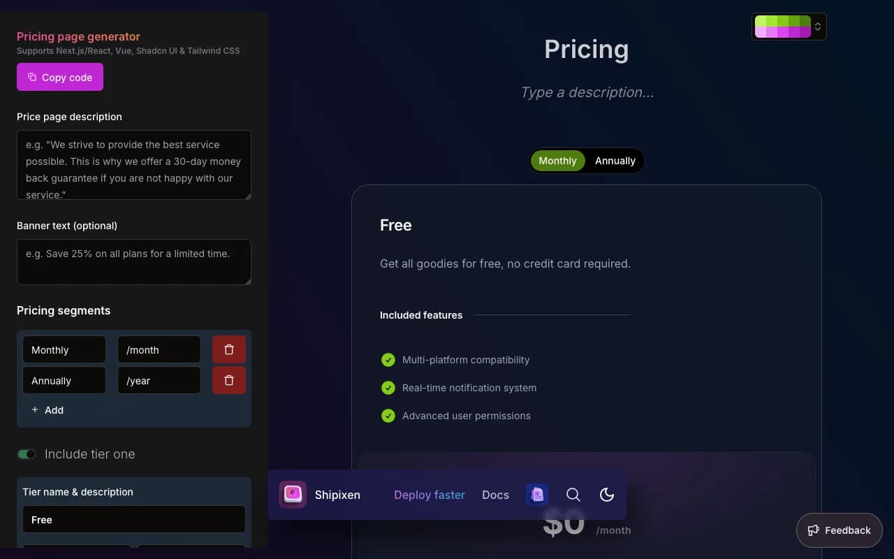 shadcn-pricing-page-generator preview