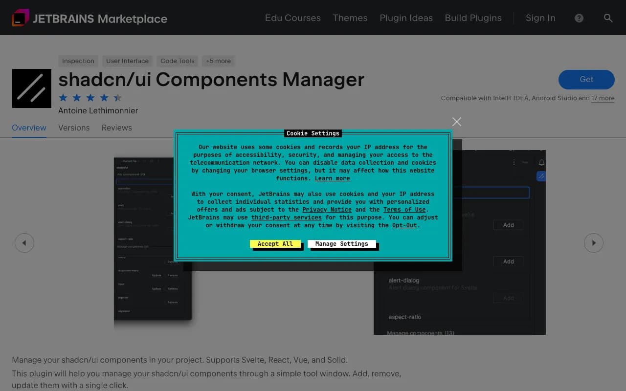 shadcn/ui Components Manager preview