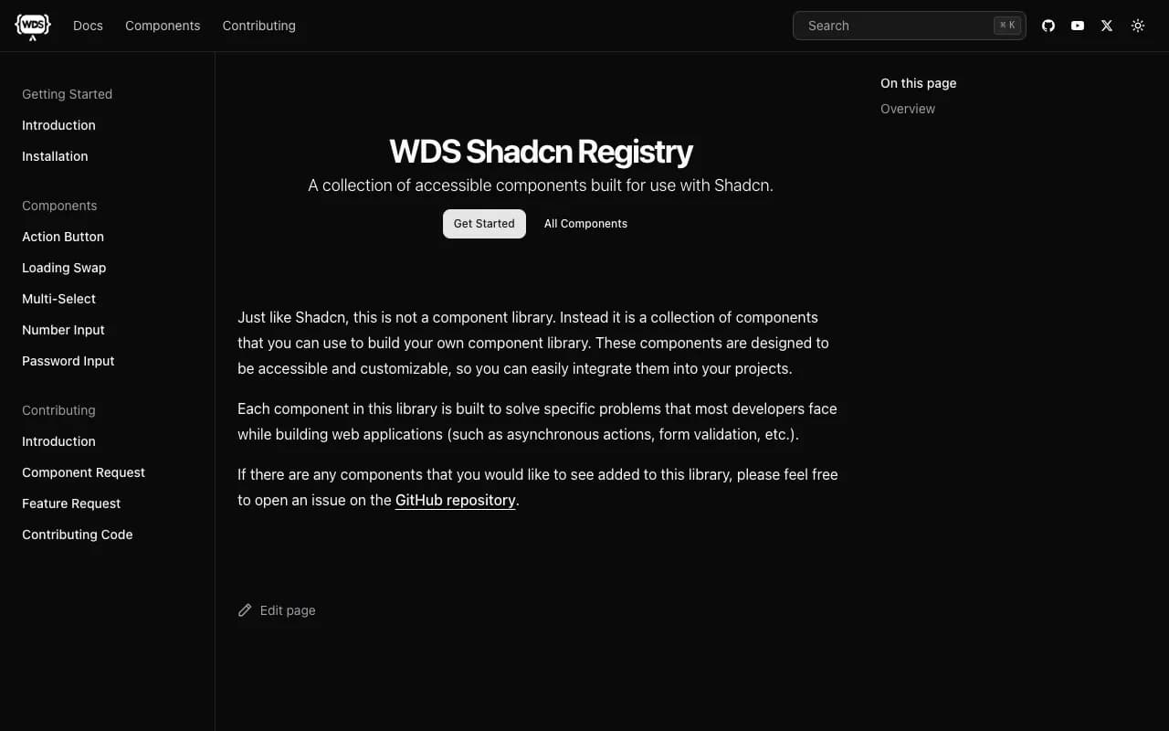 WDS Shadcn Registry preview