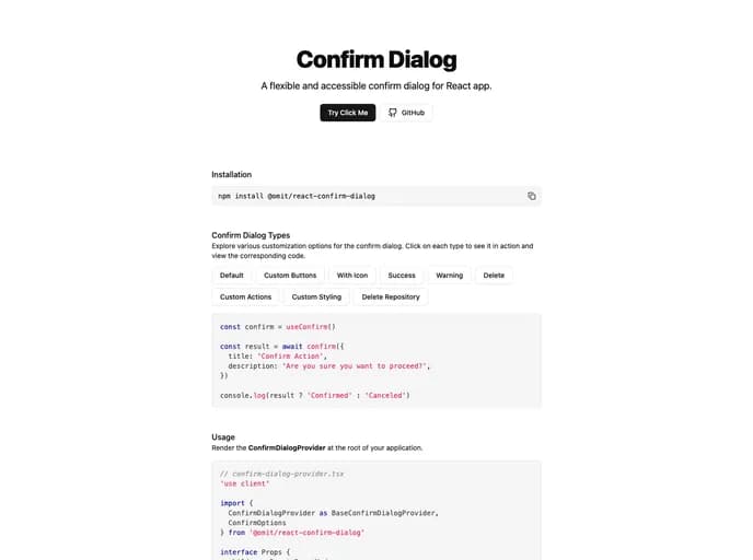 Aslam97 React Confirm Dialog template preview