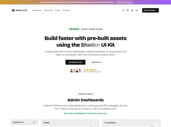 Bundui Shadcn Dashboard Free template preview