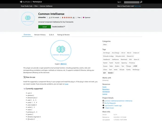 Common Intellisense Common Intellisense template preview