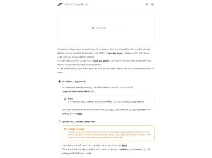 Flixlix Shadcn Date Picker template preview
