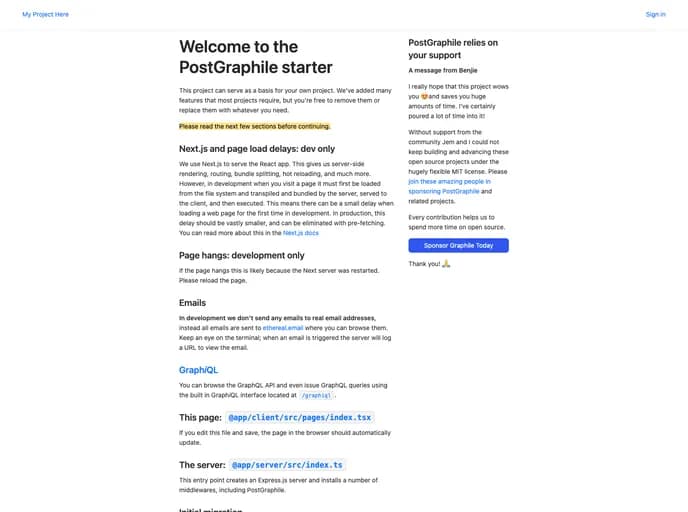 Graphile Starter template preview