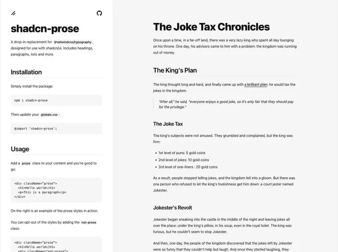Haydenbleasel Shadcn Prose template preview