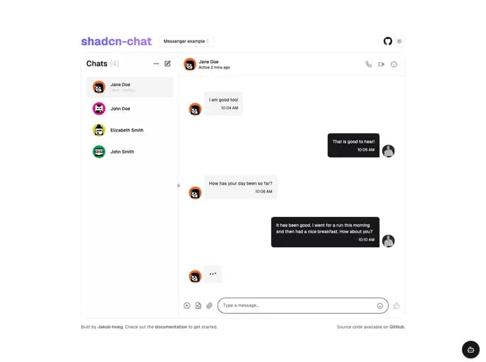 Jakobhoeg Shadcn Chat template preview