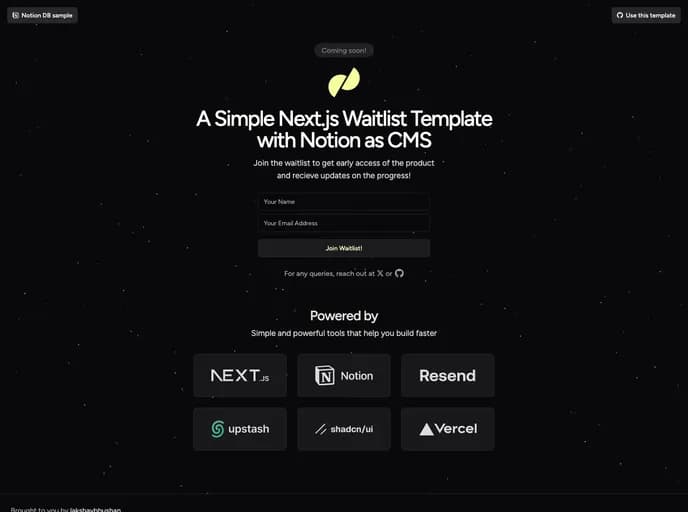 Lakshaybhushan Next.js Notion Waitlist Template template preview