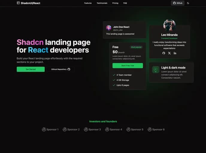 Leomirandaa Shadcn Landing Page template preview
