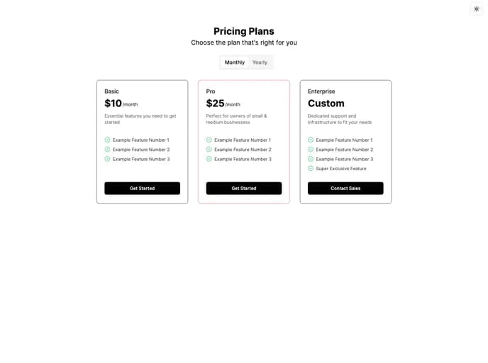 M4nute Pricing Page Shadcn template preview