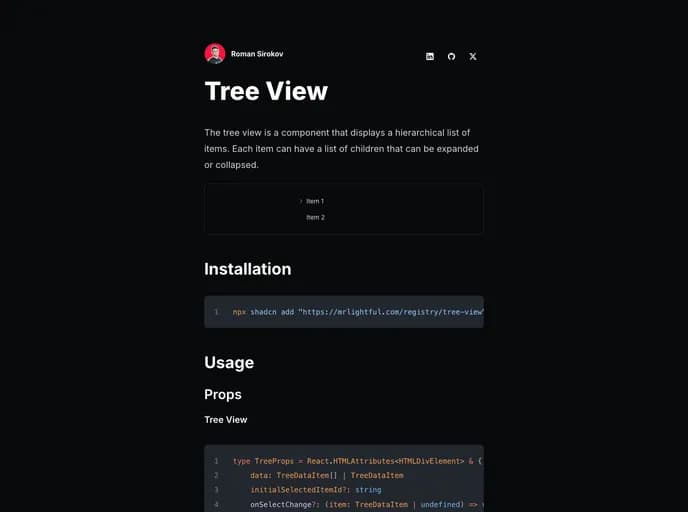 Mrlightful Shadcn Tree View template preview