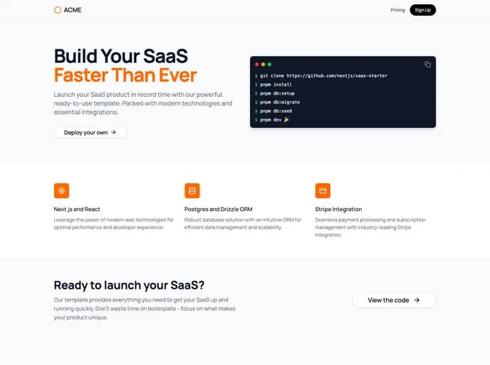 Next.js Saas Starter template preview