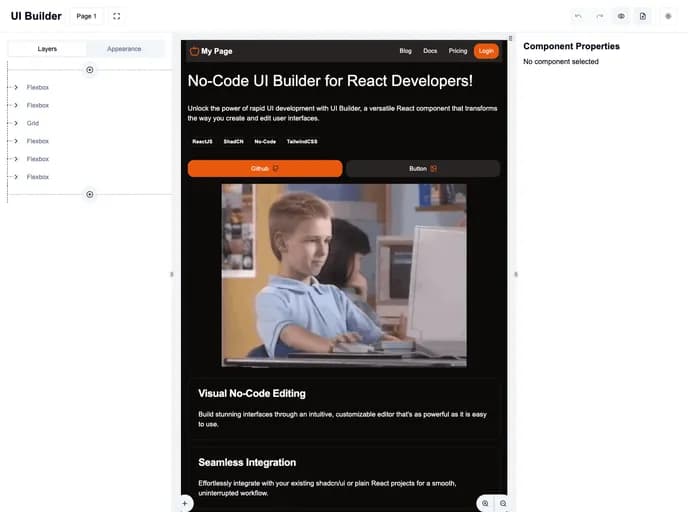 Olliethedev UI Builder template preview