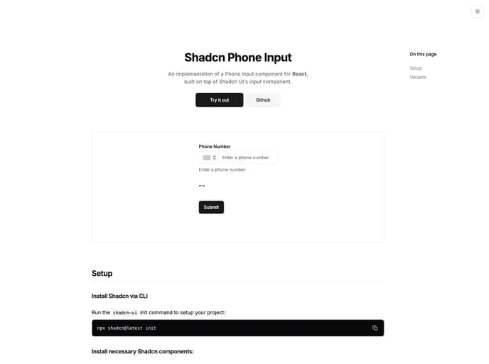 Omeralpi Shadcn Phone Input template preview