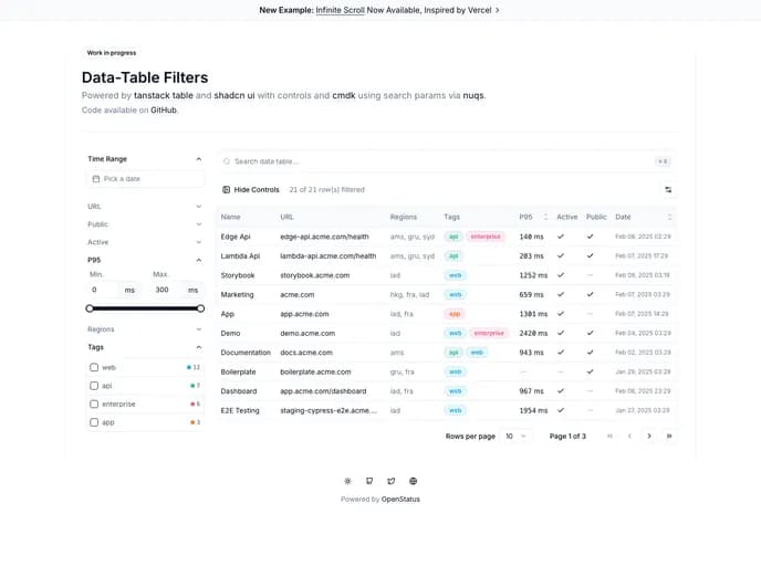 Openstatushq Data Table Filters template preview