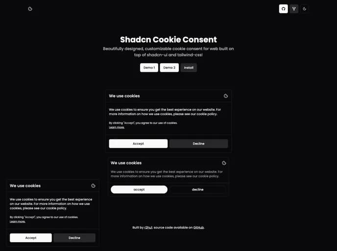 R2hu1 Shadcn Cookie Consent template preview