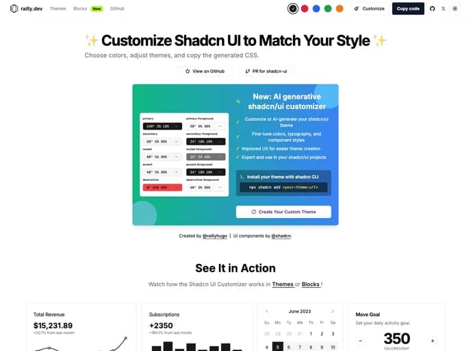 Railly Shadcn UI Customizer template preview