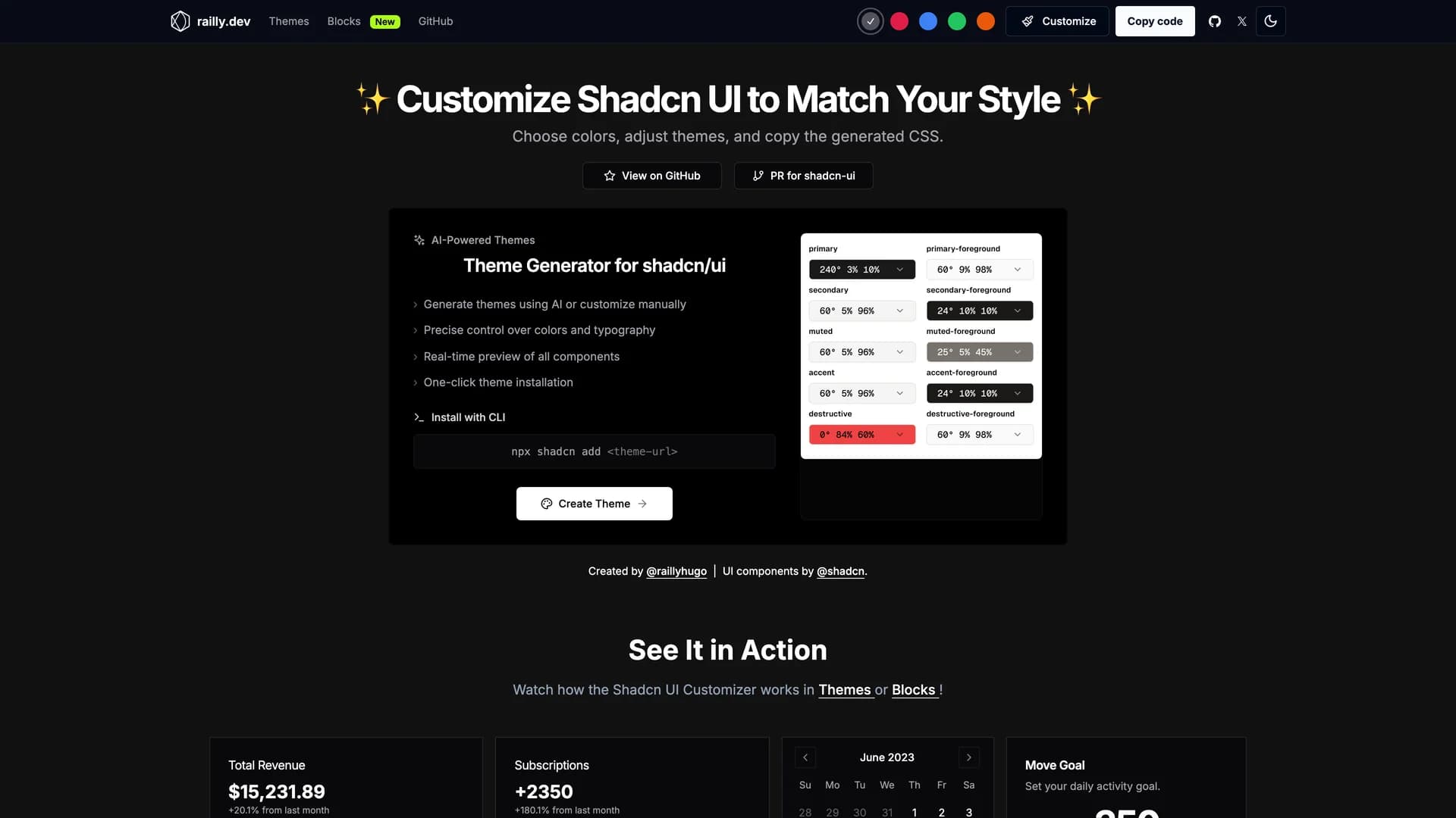 Shadcn UI Customizer template preview
