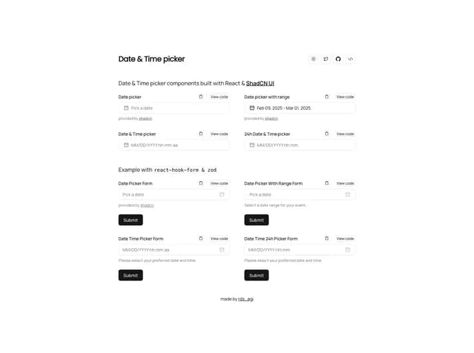 Rudrodip Shadcn Date Time Picker template preview