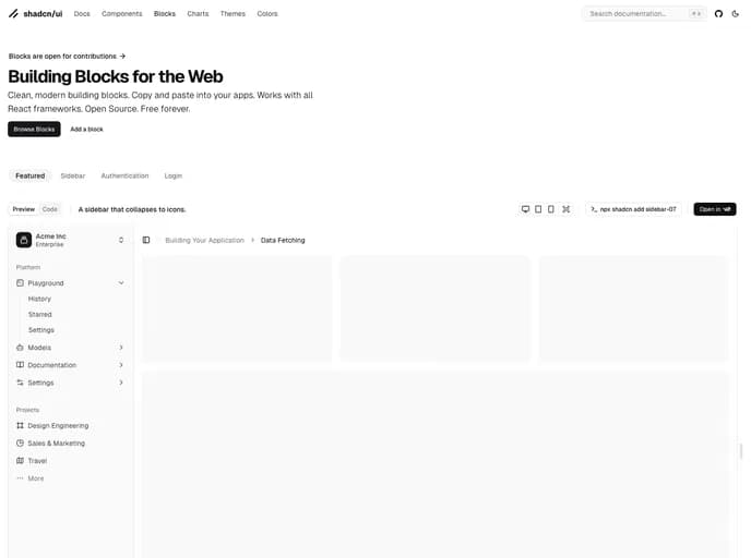 Shadcn UI Blocks template preview