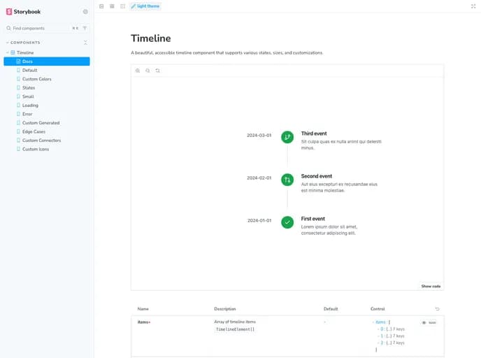Timdehof Shadcn Timeline template preview