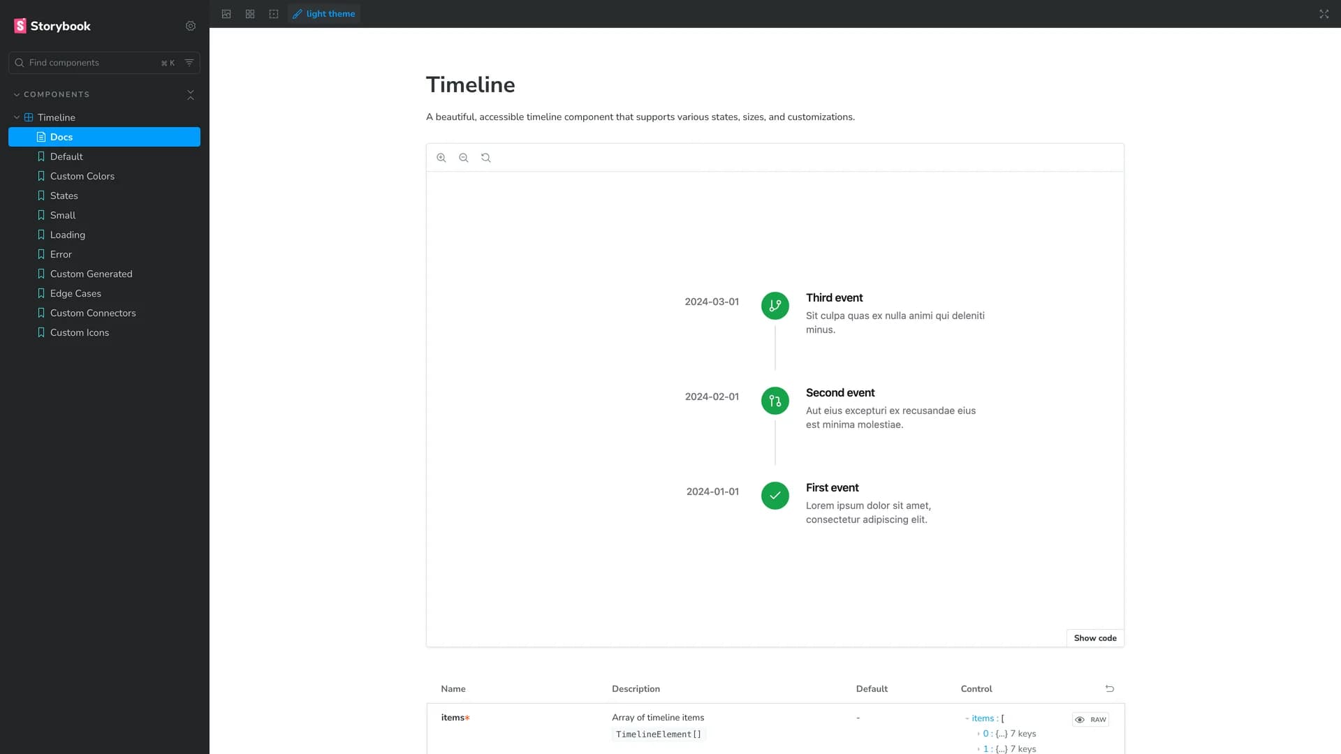 Shadcn Timeline template preview
