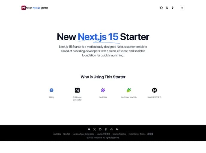 Weijunext Next.js 15 Starter template preview