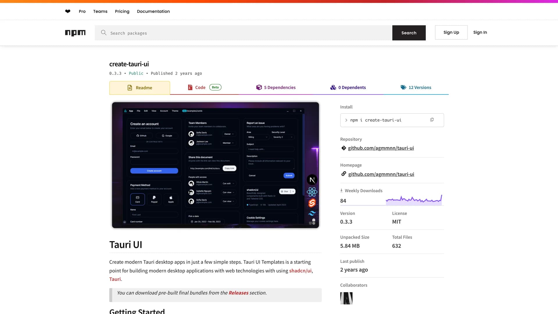 Tauri UI template preview