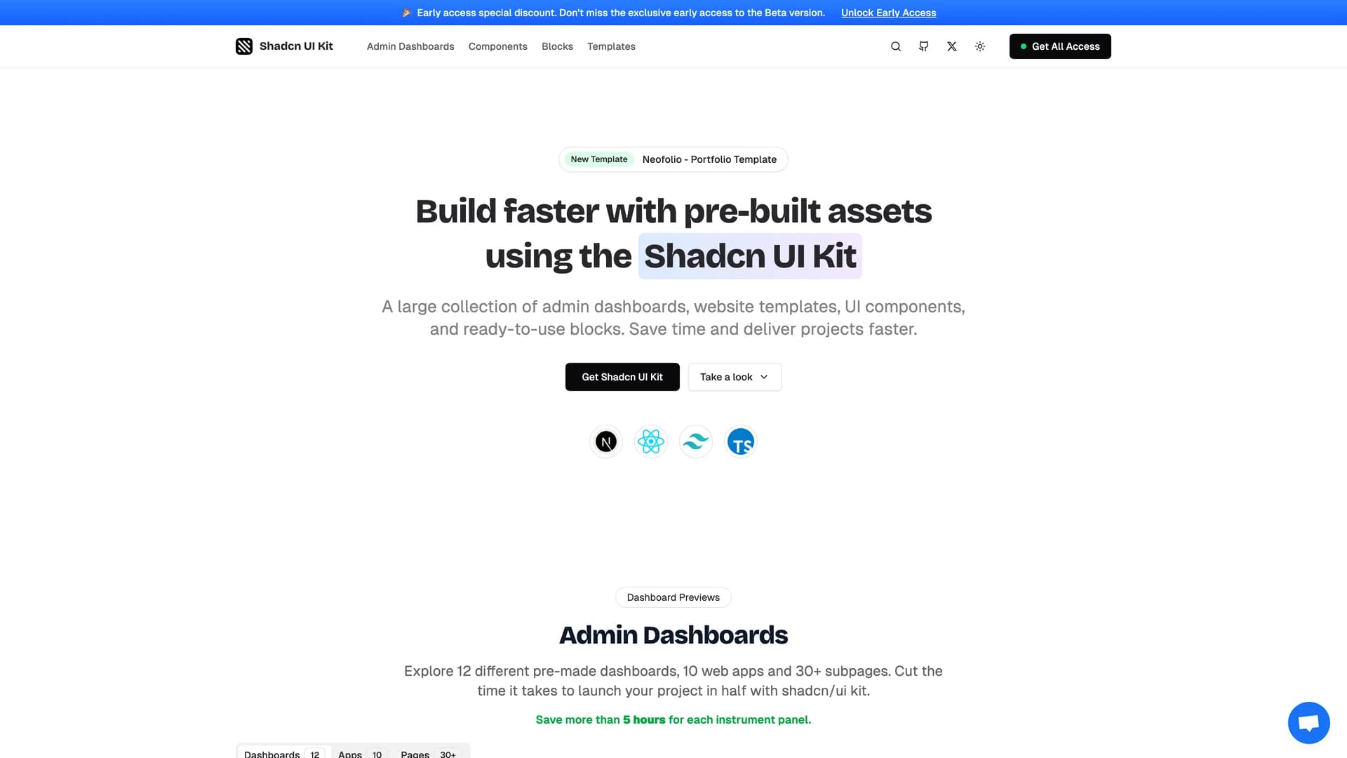 Shadcn Dashboard Free template preview