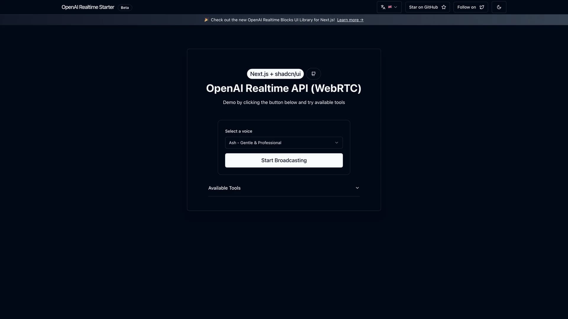OpenAI Realtime API Next.js template preview