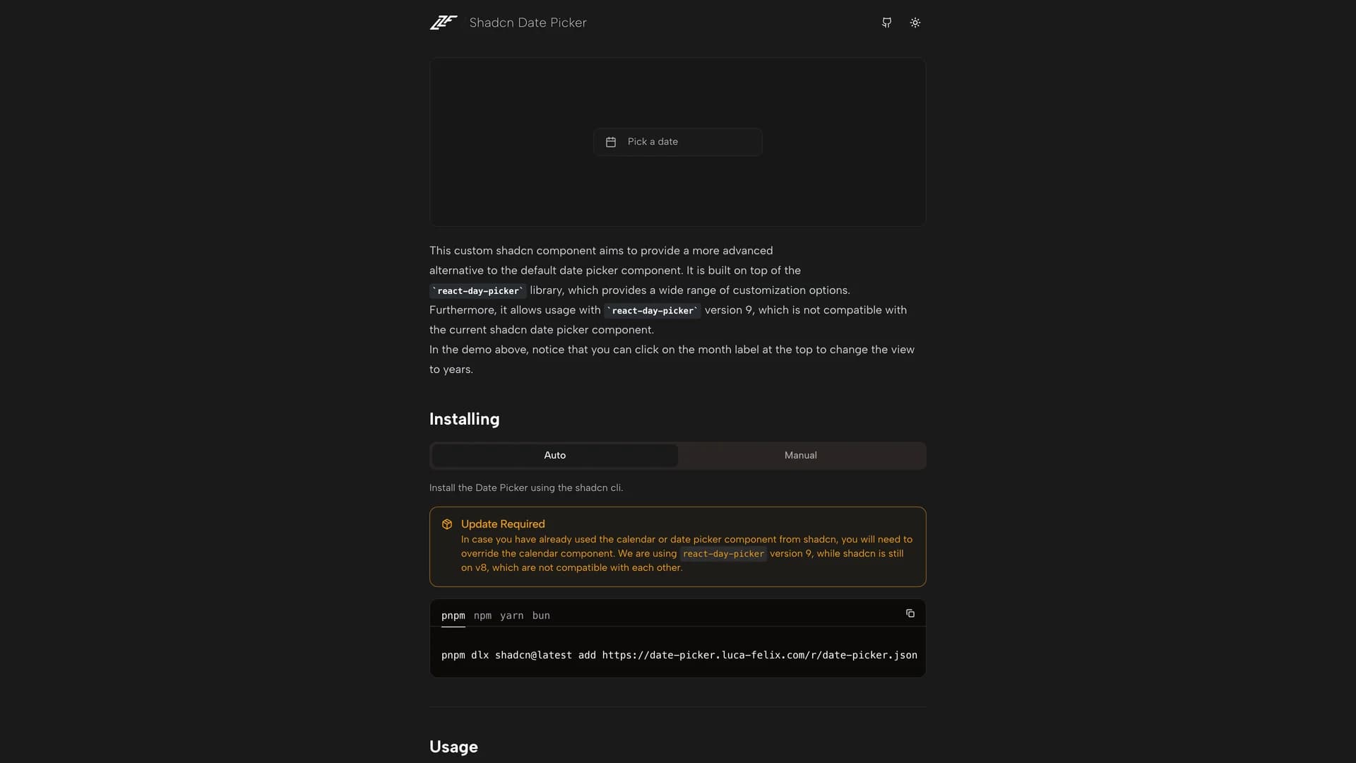 Shadcn Date Picker template preview