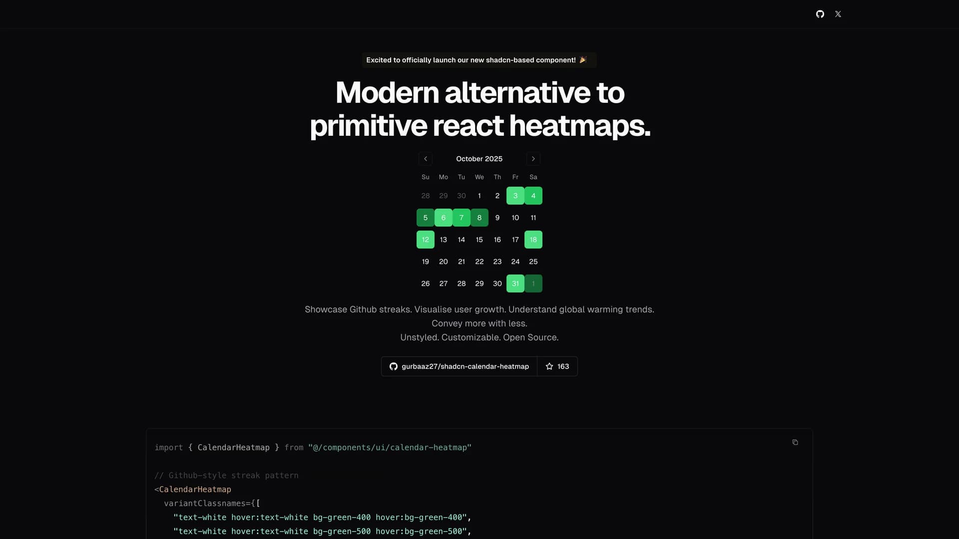 Shadcn Calendar Heatmap template preview