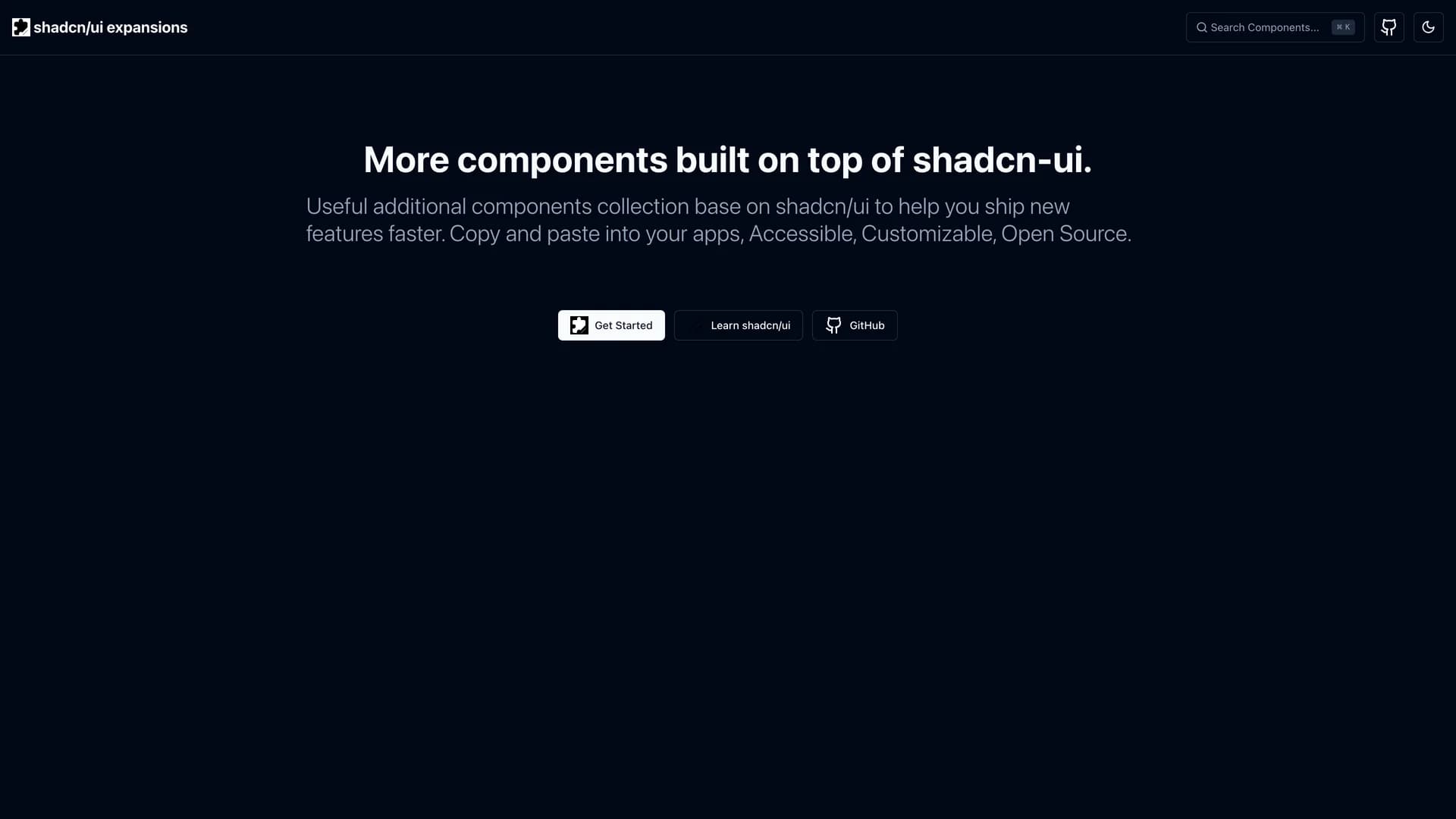 Shadcn UI Expansions template preview