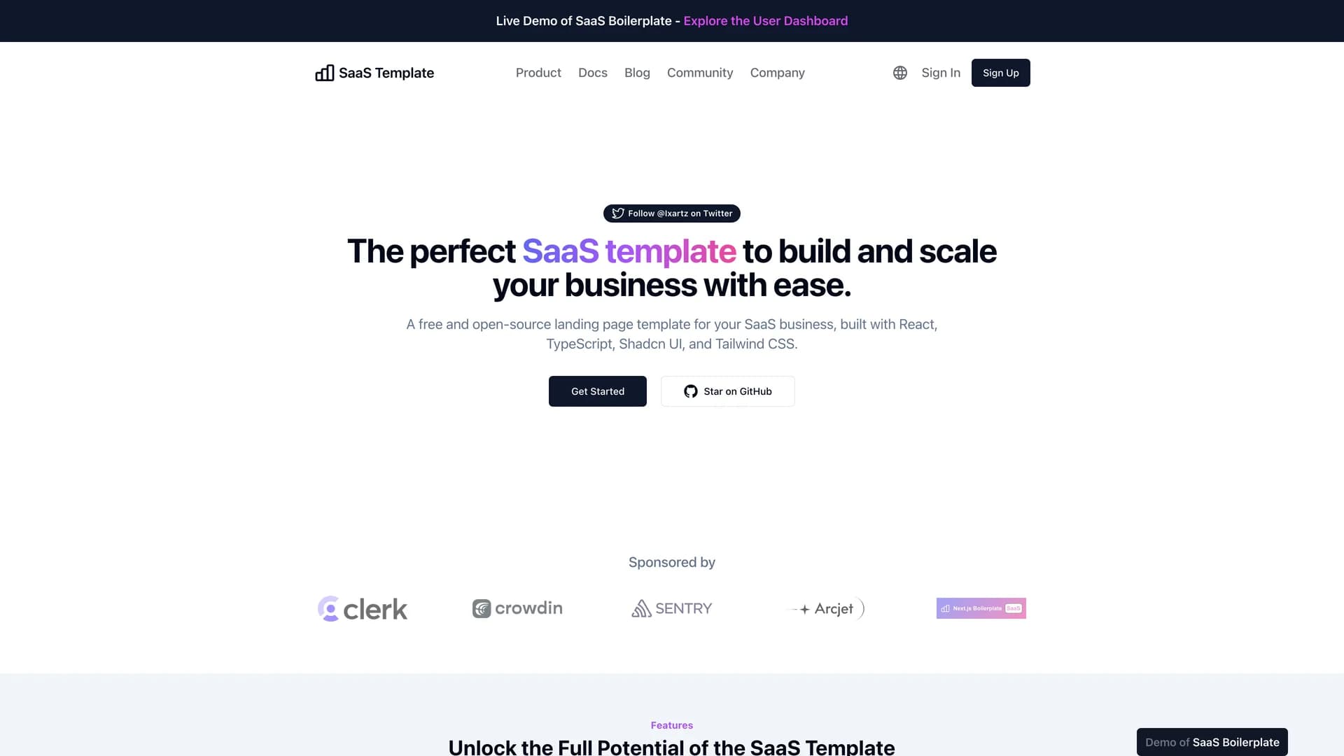 SaaS Boilerplate template preview