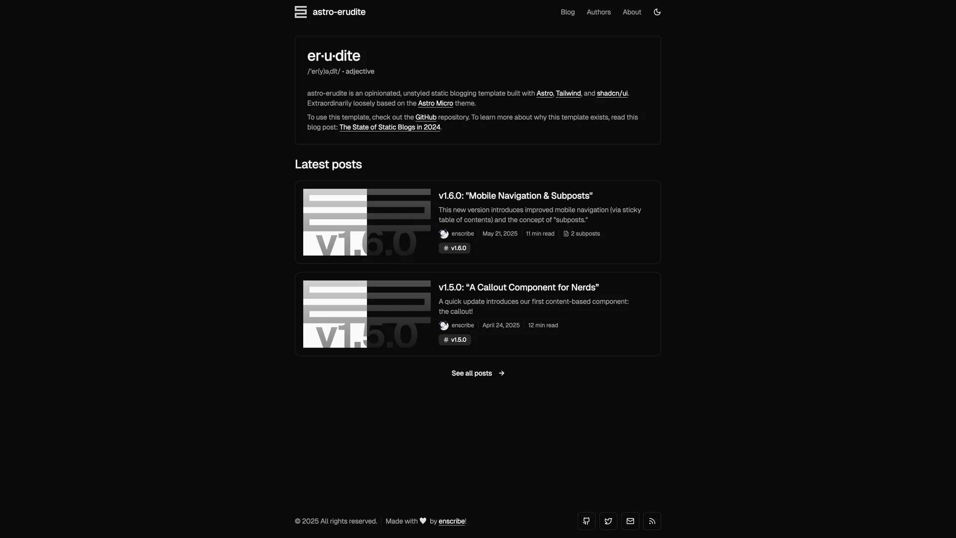Astro Erudite template preview