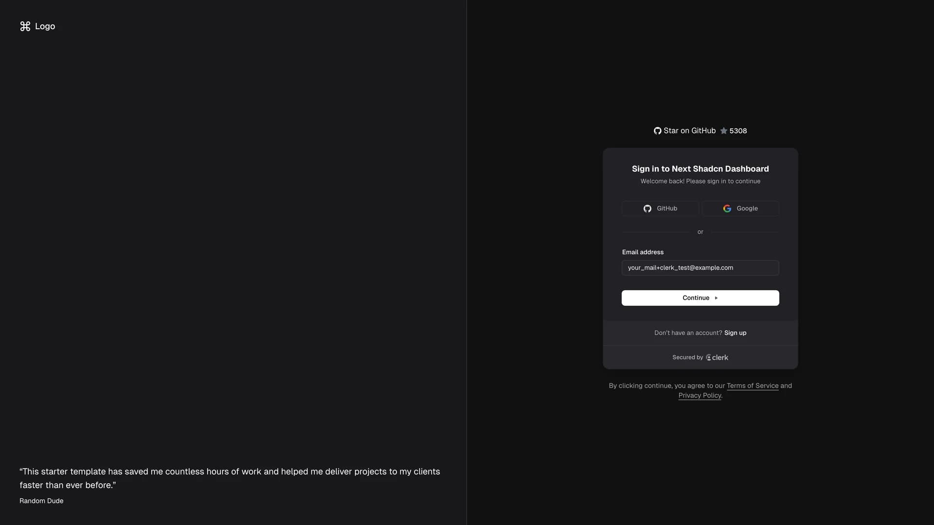 Next Shadcn Dashboard Starter template preview