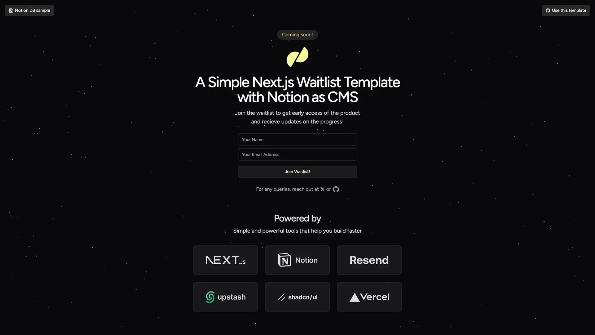 Next.js Notion Waitlist Template template preview