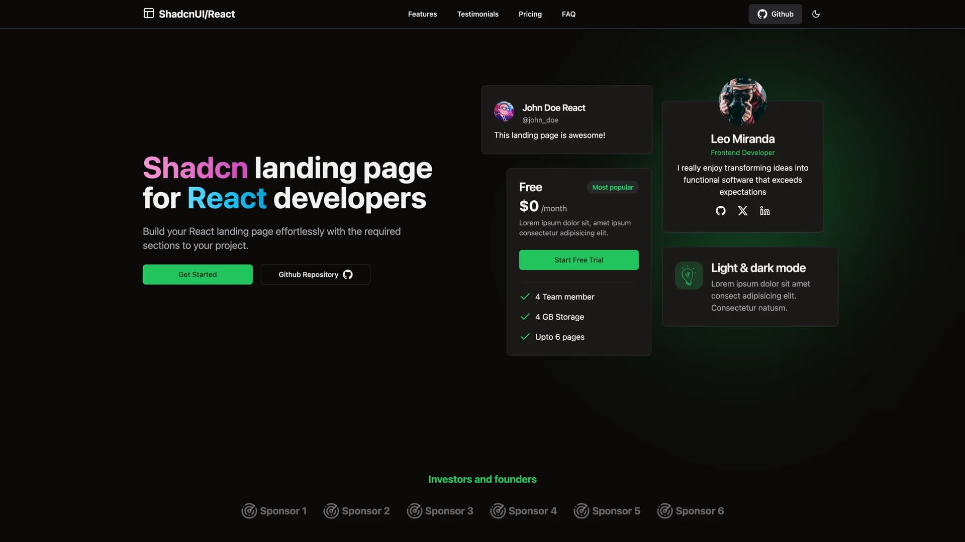 Shadcn Landing Page template preview