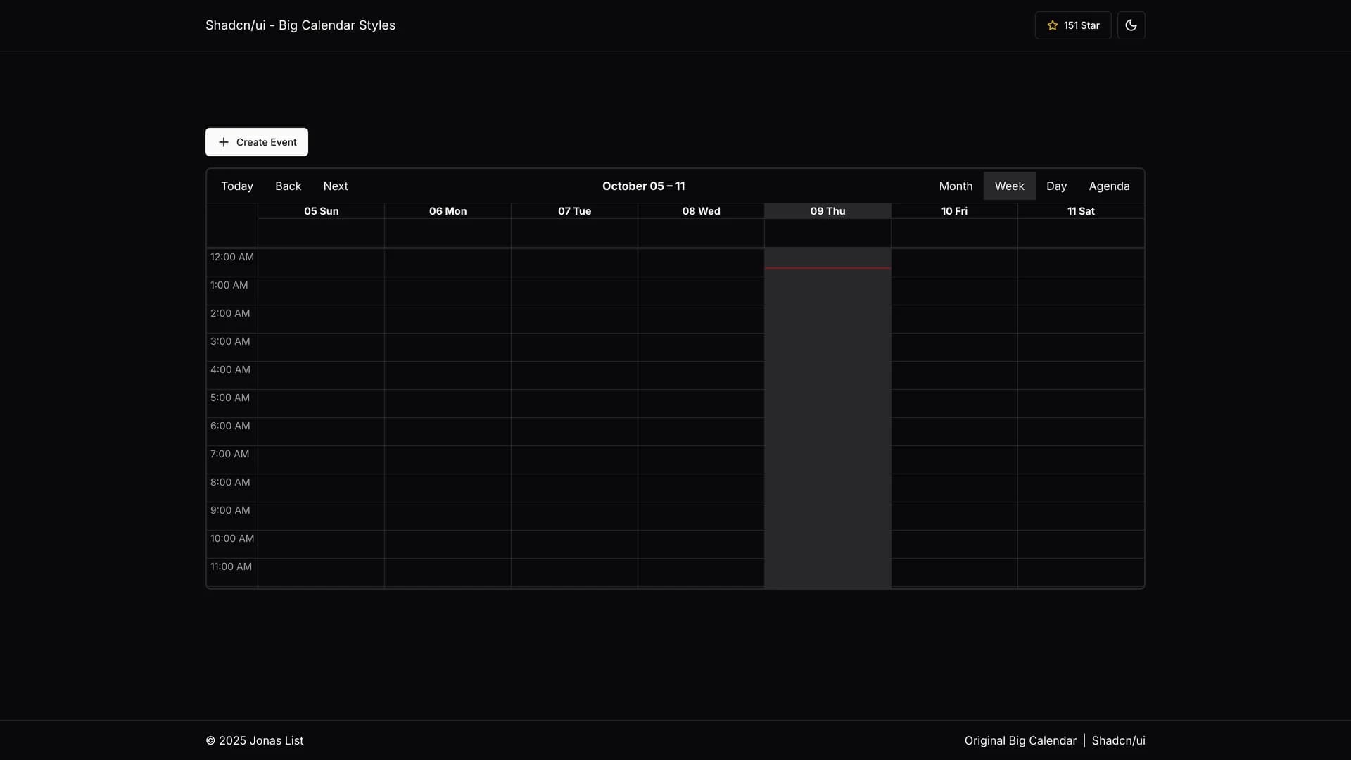 Shadcn UI Big Calendar template preview