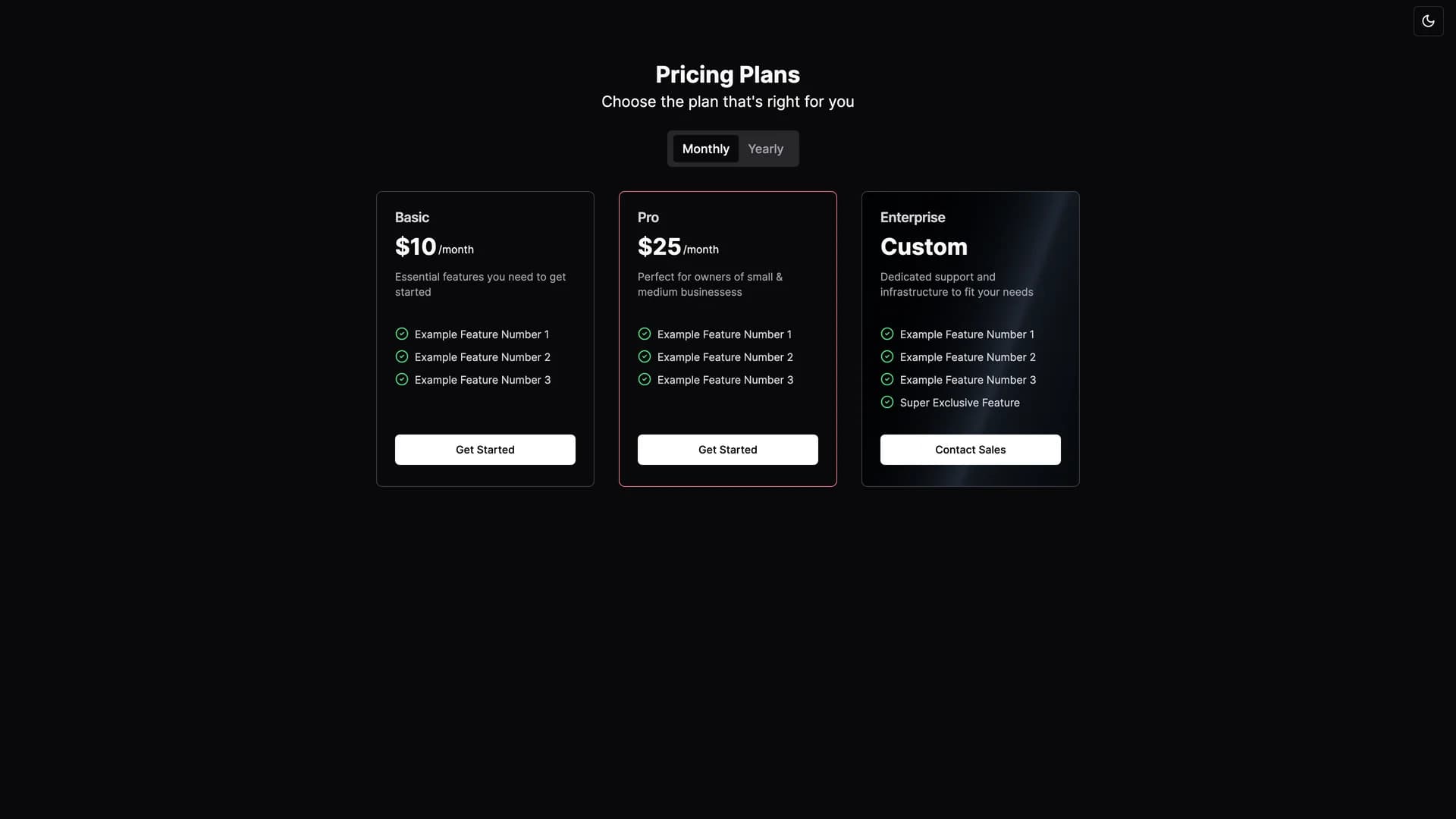 Pricing Page Shadcn template preview