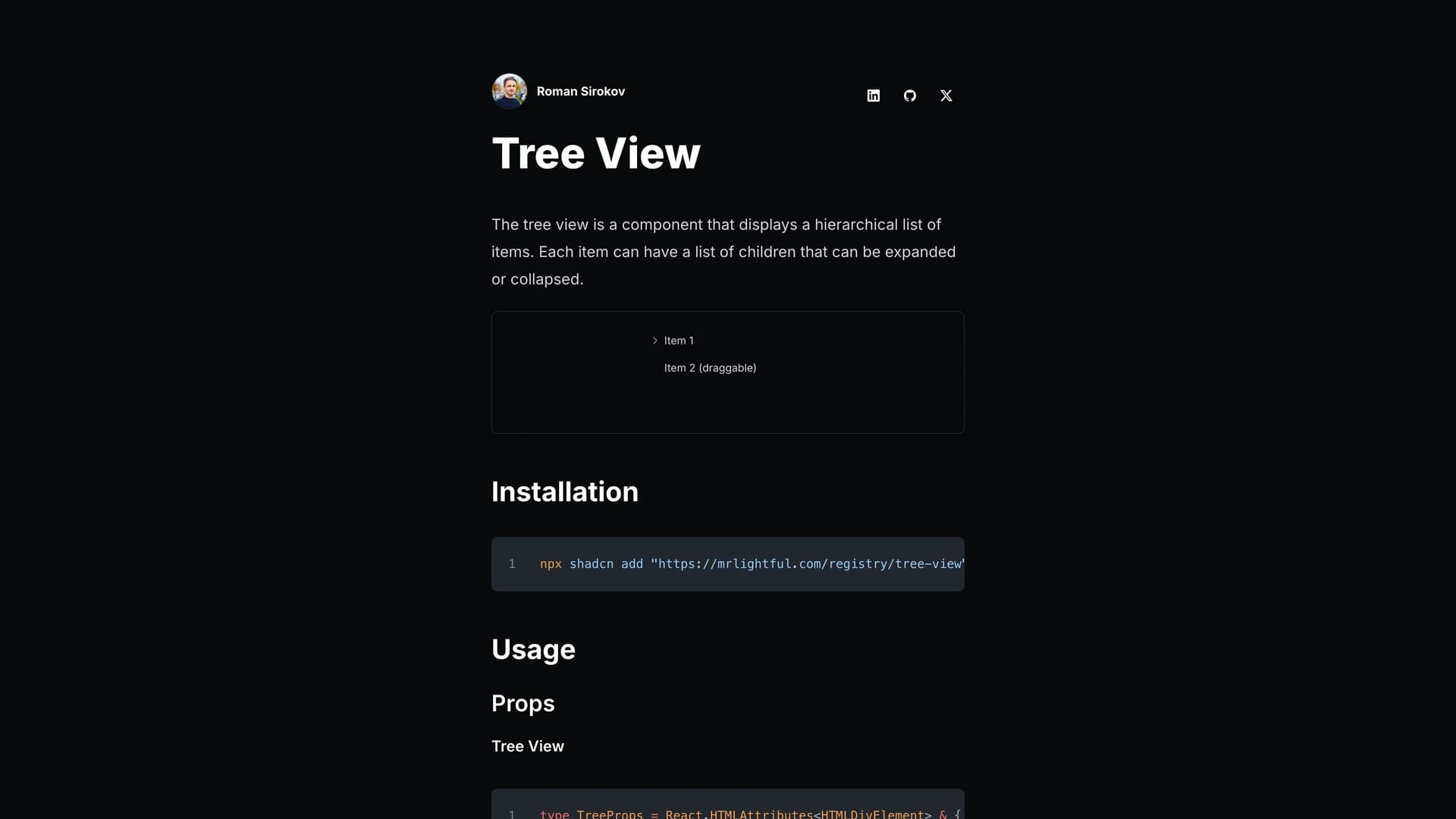 Shadcn Tree View template preview
