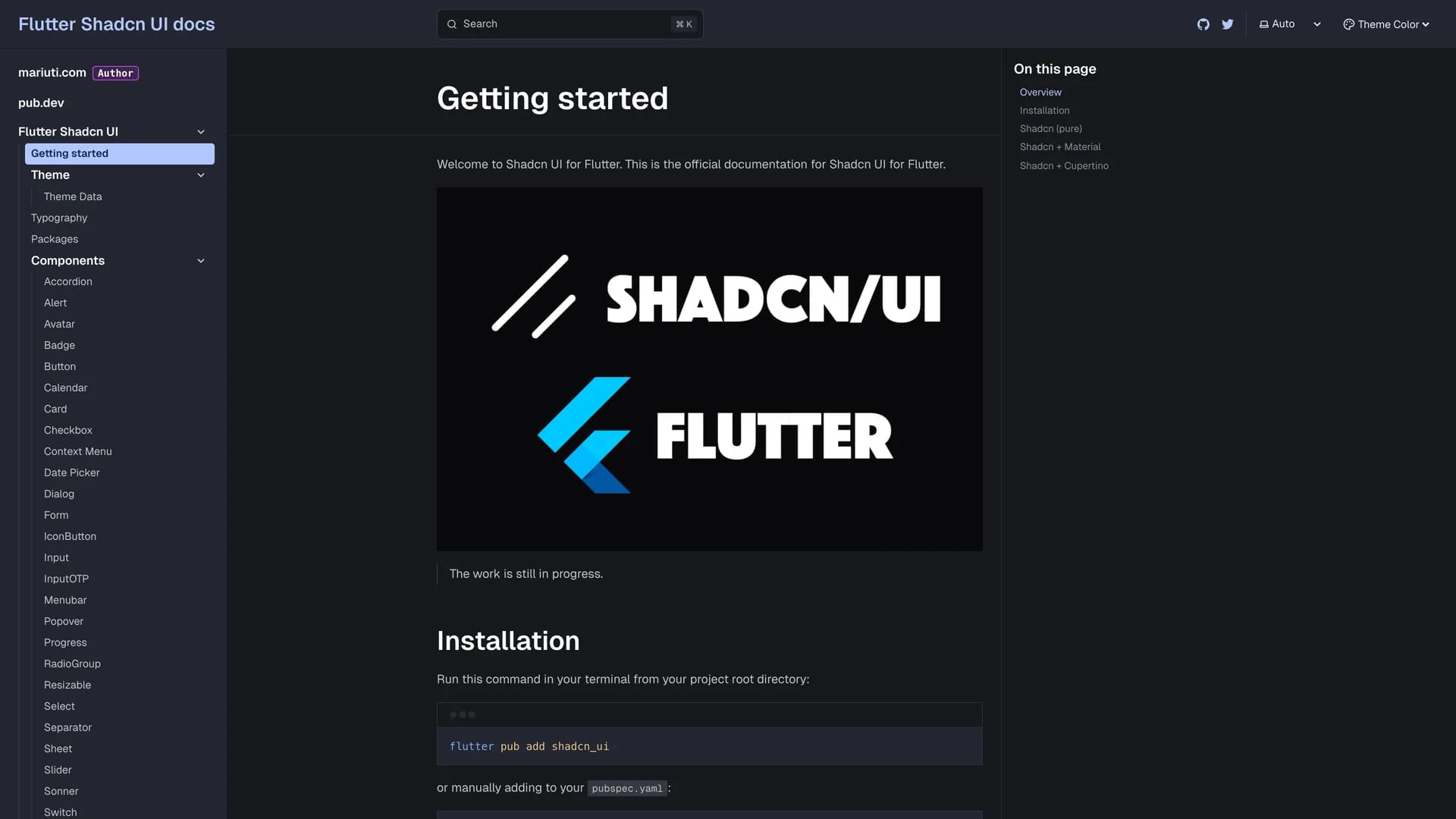 Flutter Shadcn UI template preview