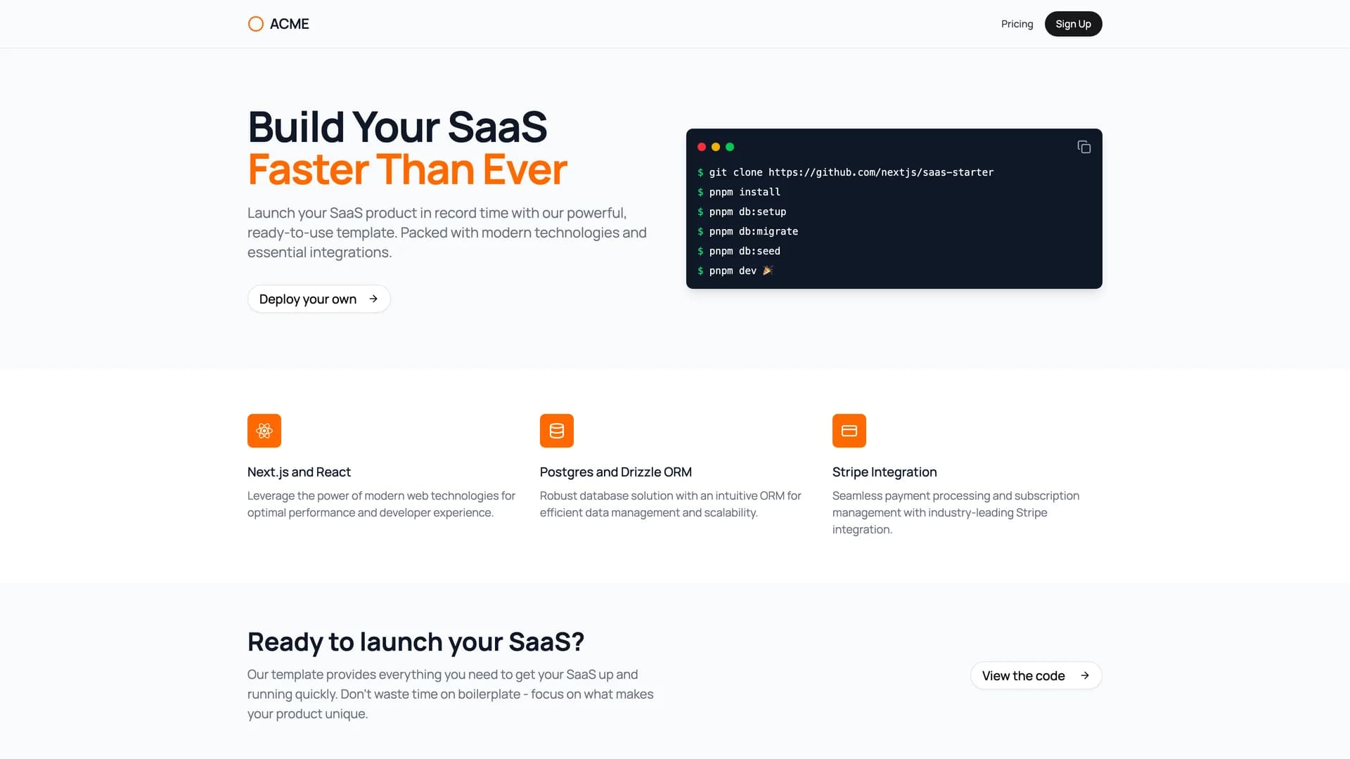 Next.js Saas Starter template preview