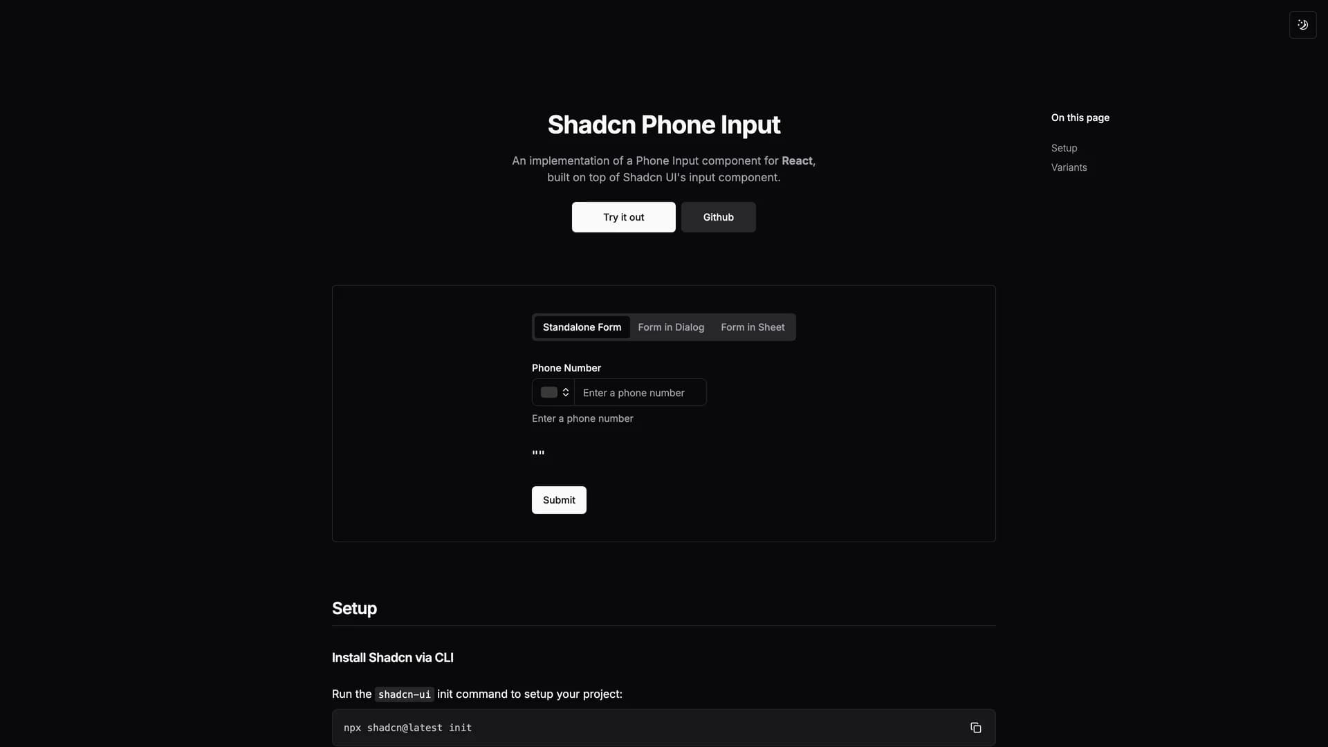 Shadcn Phone Input template preview