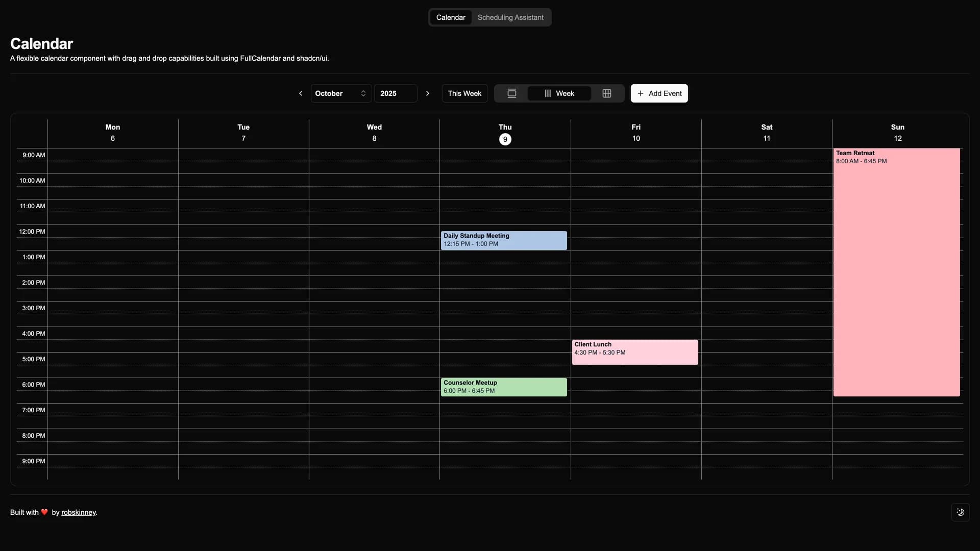 Shadcn UI FullCalendar Example template preview