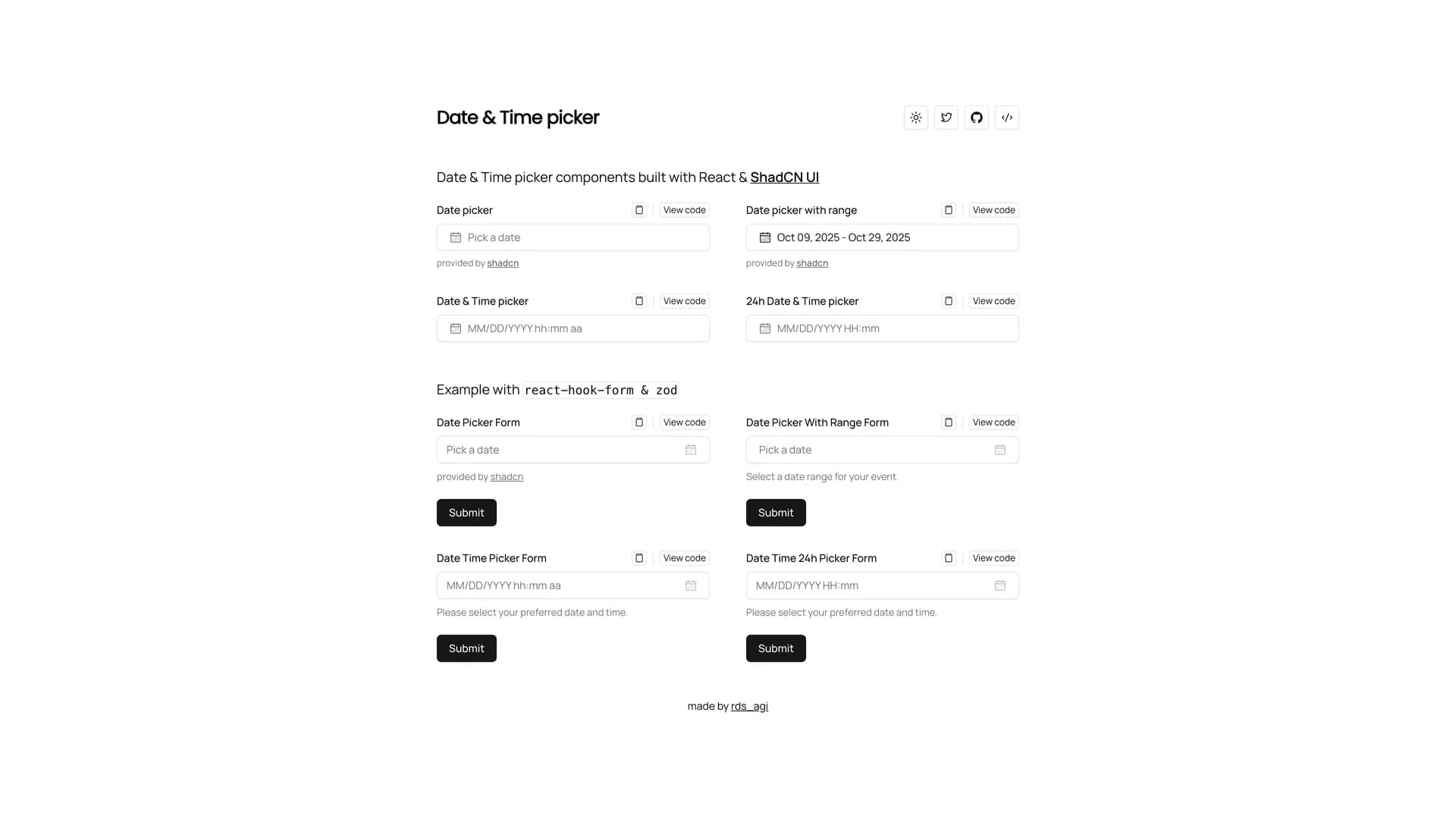 Shadcn Date Time Picker template preview