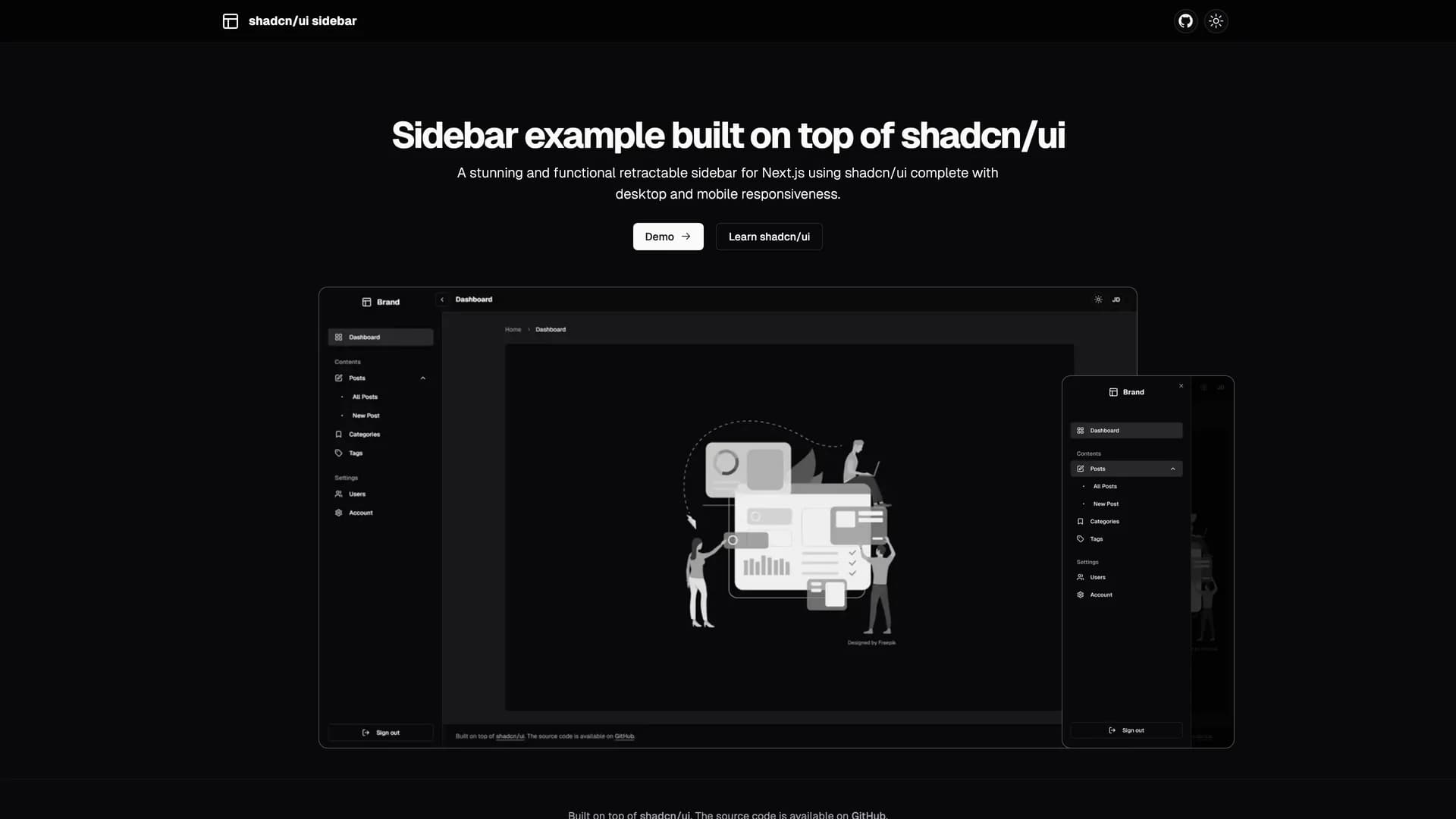 Shadcn UI Sidebar template preview