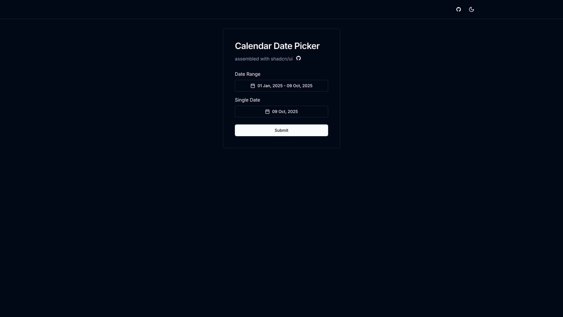 Shadcn Calendar Component template preview