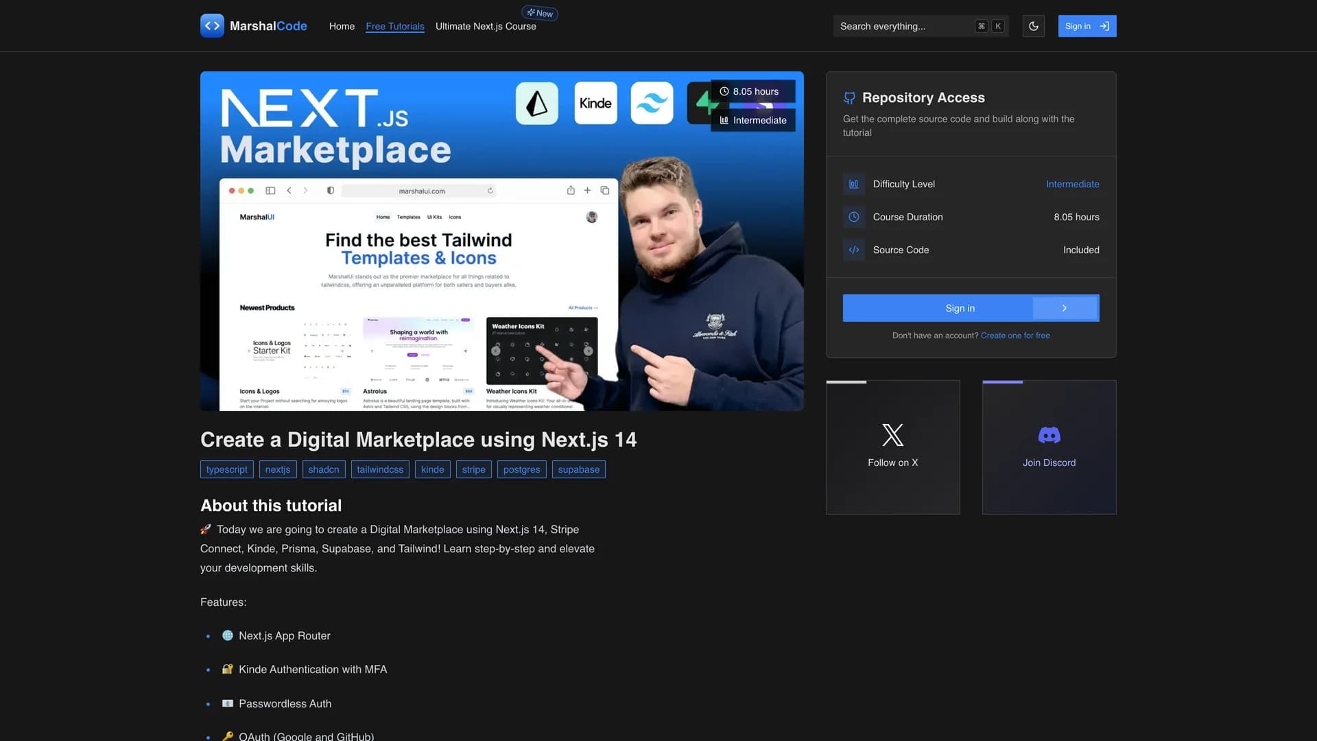 Marshal UI YouTube template preview